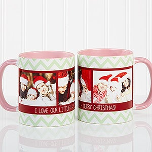 Personalized Photo Christmas Mug - Chevron - 11oz. Pink Mug