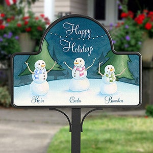 Our Snowman Family Personalized- Garden Stake With Magnet