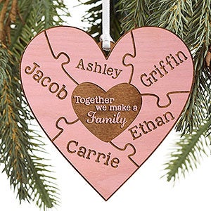 Together We Make A Family Pink Wood Ornament