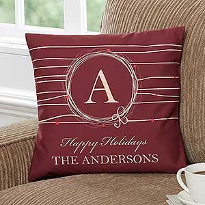 Holiday Wreath Personalized 14 Throw Pillow