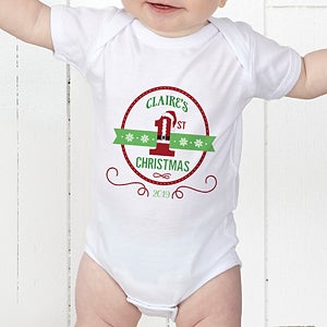 Personalized Baby's First Christmas Bodysuit - Santa Loves Me - Infant 12 Months - Light Blue