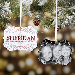 Personalized 2-Sided Photo Ornament - Family Swirl