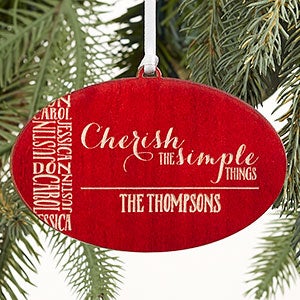 Cherish The Simple Things Personalized Red Wood Ornament