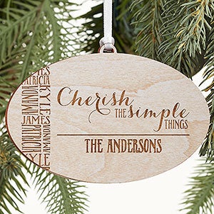 Cherish The Simple Things Personalized Whitewash Wood Ornament