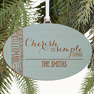 Cherish The Simple Things Personalized Blue Wood Ornament