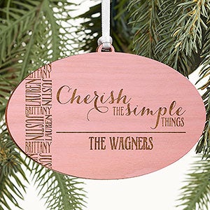 Cherish The Simple Things Personalized Pink Wood Ornament