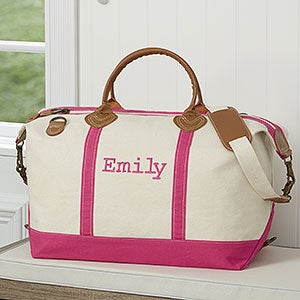 Luxurious Weekender Embroidered Pink Canvas Duffel Bag