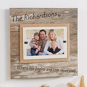 Love Never Ends Reclaimed Beachwood Personalized Frame