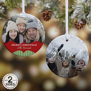 2-Sided Classic Holiday Personalized Photo Ornament