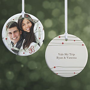 Personalized Photo Christmas Ornament - Holiday Wreath - 2-Sided