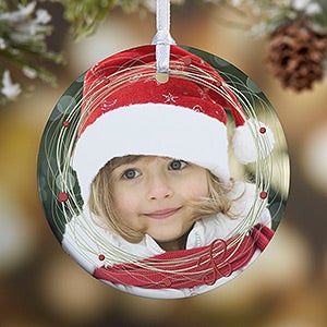 1-Sided Holiday Wreath Personalized Photo Ornament