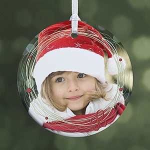 Personalized Photo Christmas Ornament - Holiday Wreath - 1-Sided