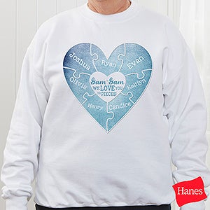 We Love You to Pieces Personalized White Sweatshirt