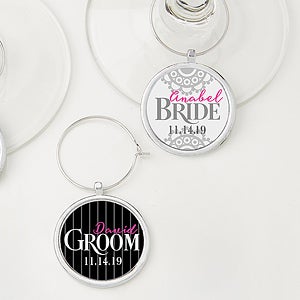 Personalized Wedding Wine Charms 2 Piece Set - Bride and Groom