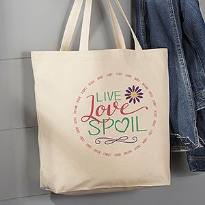 Live, Love, Spoil Personalized Canvas Tote Bag - Large