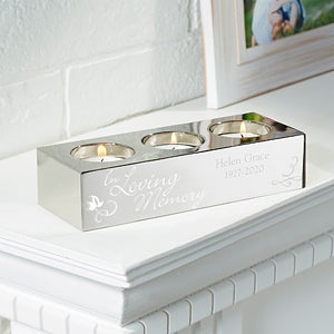 Personalized Memorial 3 Tea Light Candle Holder - In Loving Memory