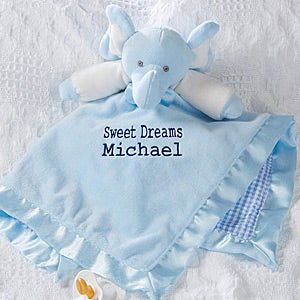 Personalized Elephant Baby Blankie - Blue