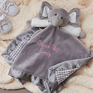 Personalized Elephant Baby Blankie - Grey