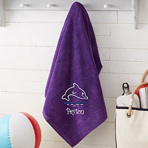 Go Fish! Embroidered 35x60 Beach Towels - Purple