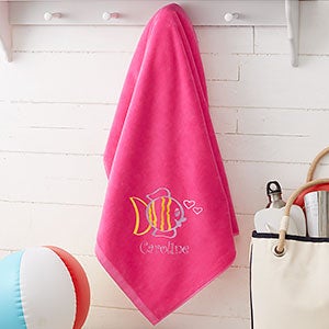 Go Fish! Embroidered 35x60 Beach Towel - Hot Pink