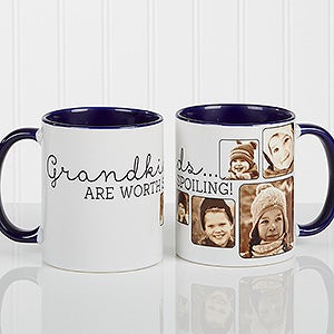 Personalized Photo Coffee Mug For Her - They're Worth Spoiling - Blue Handle