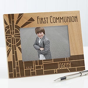 Personalized Religious Wood Picture Frame - First Communion Stained Glass - 4x6