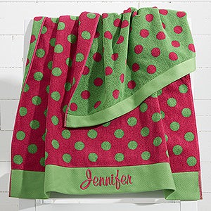 Embroidered Pink/Lime Polka Dot Towel