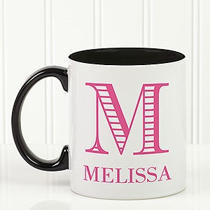 Striped Monogram Personalized Coffee Mug 11 oz.- Black