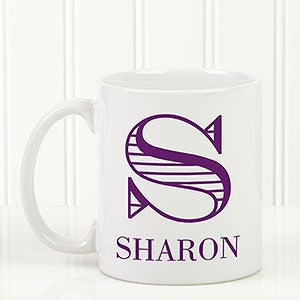 Striped Monogram Personalized Coffee Mug 11 oz.- White