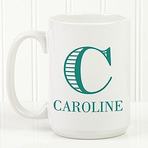 Striped Monogram Personalized Coffee Mug 15 oz.- White