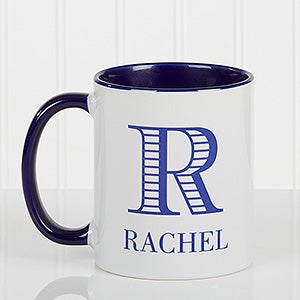 Striped Monogram Personalized Coffee Mug 11 oz.- Blue