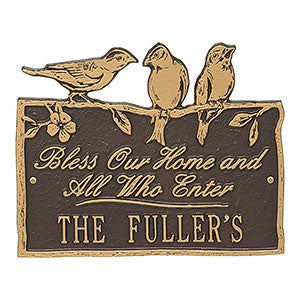 Birds On A Branch Personalized Aluminum Plaque - Bronze And Gold