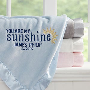 Embroidered You Are My Sunshine Baby Keepsake Blanket - Blue