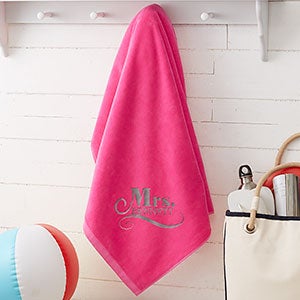 Happy Couple Embroidered 35x60 Beach Towel - Hot Pink