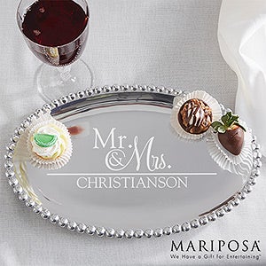 Wedded Pair Mariposa® String of Pearls Personalized Oval Serving Tray