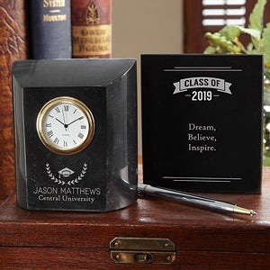 Personalized Marble Desk Clock - Graduation