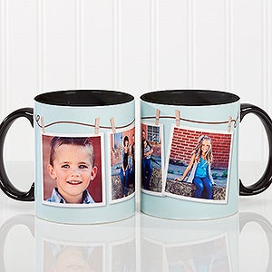 Personalized Photo Coffee Mug - Clothesline 3 Photo - Black