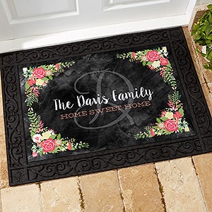 Posh Floral Welcome Personalized Doormat- 18x27