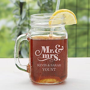 Set of 2 Mr and Mrs Personalized Mason Jar Glasses - Engraved Custom