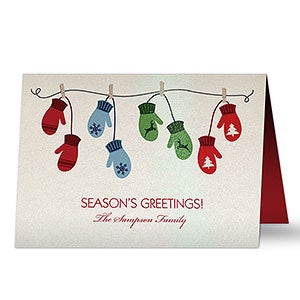 Warm Mitten Family Personalized Pearlized Christmas Cards