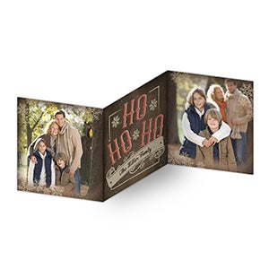 HO HO HO Personalized Square Tri-Fold Photo Cards