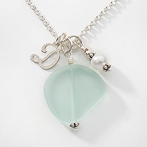 Sea Glass Initial and Swarovski Birthstone Necklace