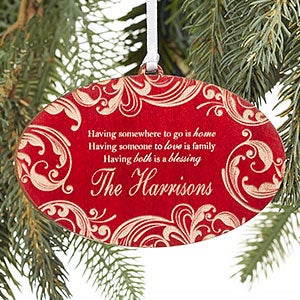 Family Blessings Personalized Red Wood Ornament