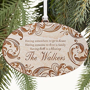 Family Blessings Personalized Whitewash Wood Ornament