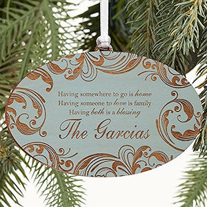 Family Blessings Personalized Blue Wood Ornament