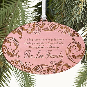 Family Blessings Personalized Pink Wood Ornament