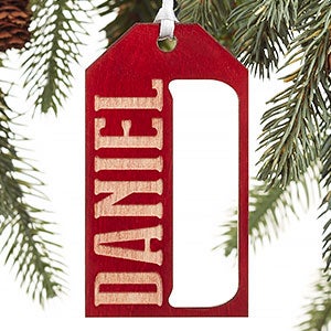 Family Personalized Red Wood Gift Tag Ornament