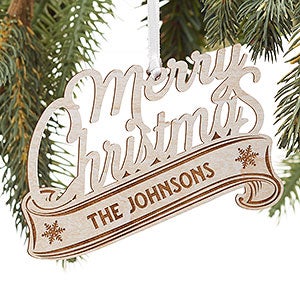 Merry Christmas Personalized Whitewash Wood Ornament