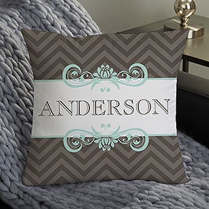 Personalized Family Name Throw Pillow - Classic Chevron - 14