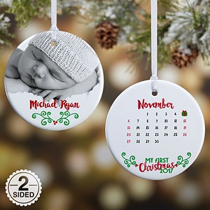 2-Sided Baby's 1st Christmas Calendar Personalized Photo Ornament